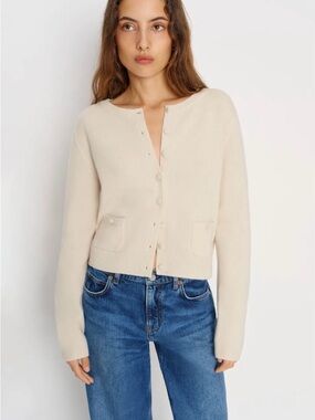 Reformation Clara Cashmere Crew Cardigan Ivory - Size S